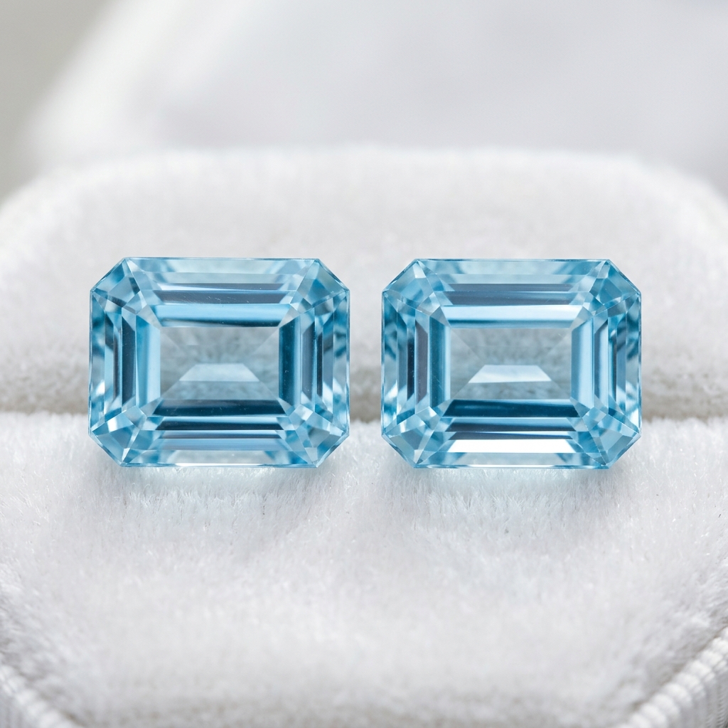 Aquamarine matched pair emerald cut